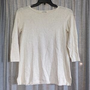 Talbots Top Women's S Cream Knit 3/4 Seashell Beach Coastal Grandma Travel